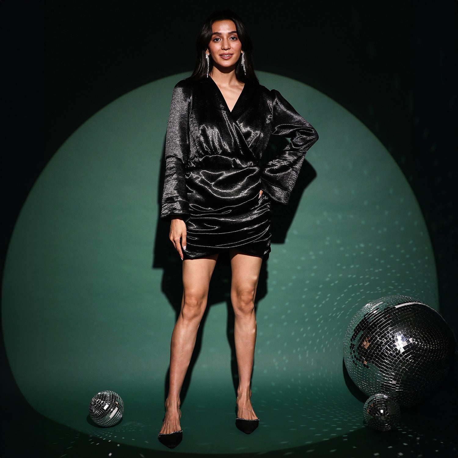 Women Black Satin Mini Dress