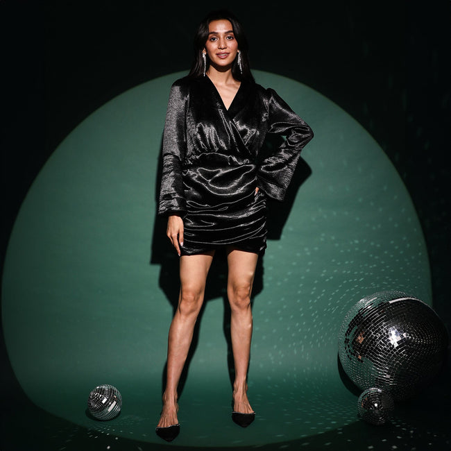 Women Black Satin Mini Dress