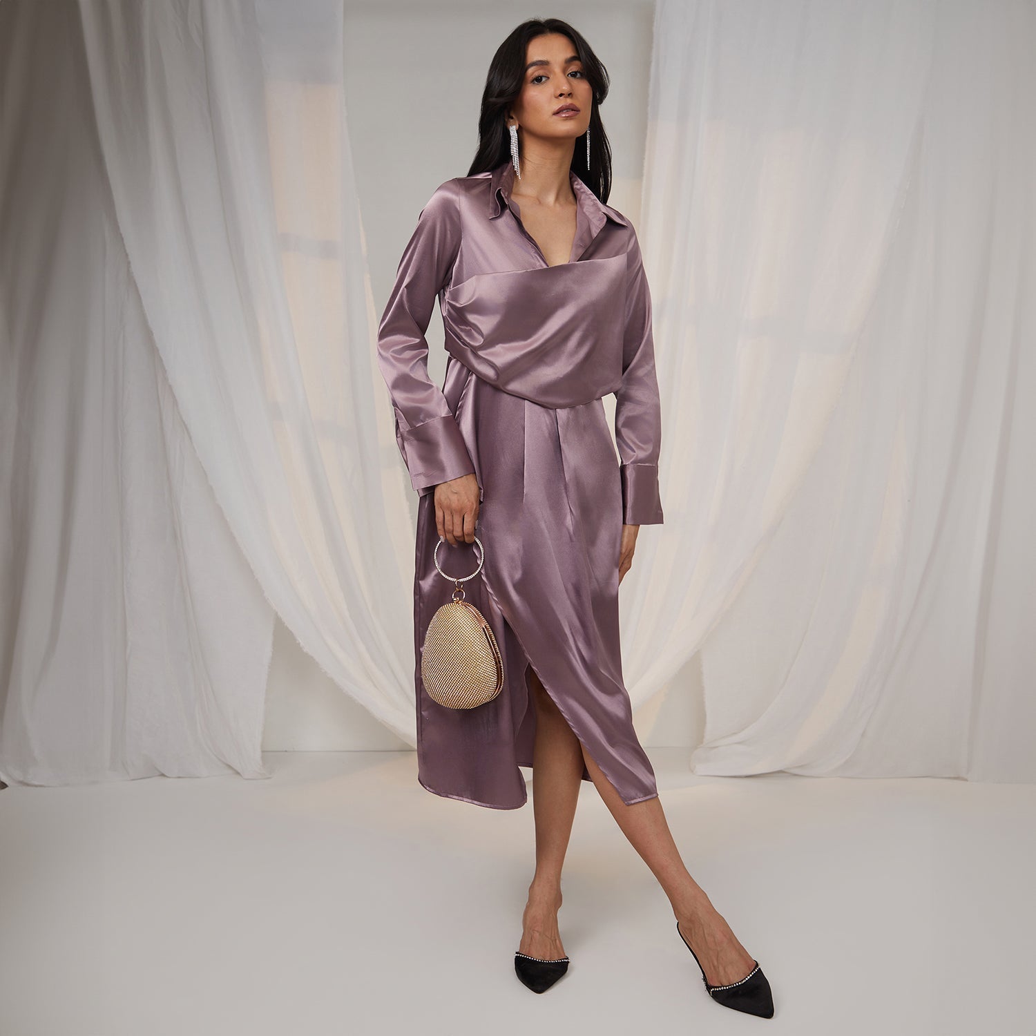 Women Purple Draped Shirt Dress
