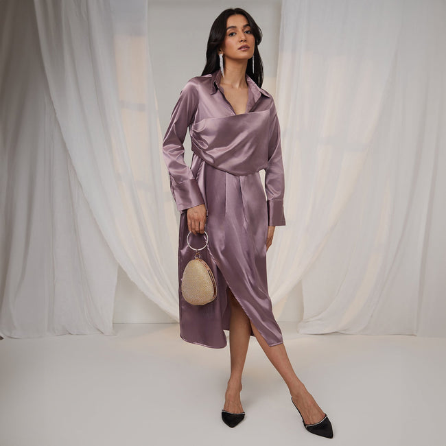 Women Purple Draped Shirt Dress