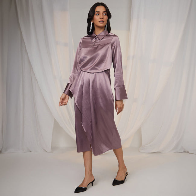 Women Purple Draped Shirt Dress