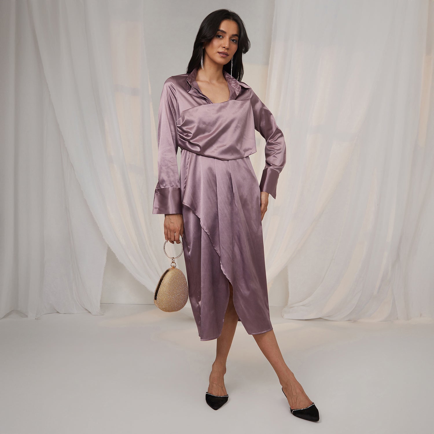 Women Purple Draped Shirt Dress