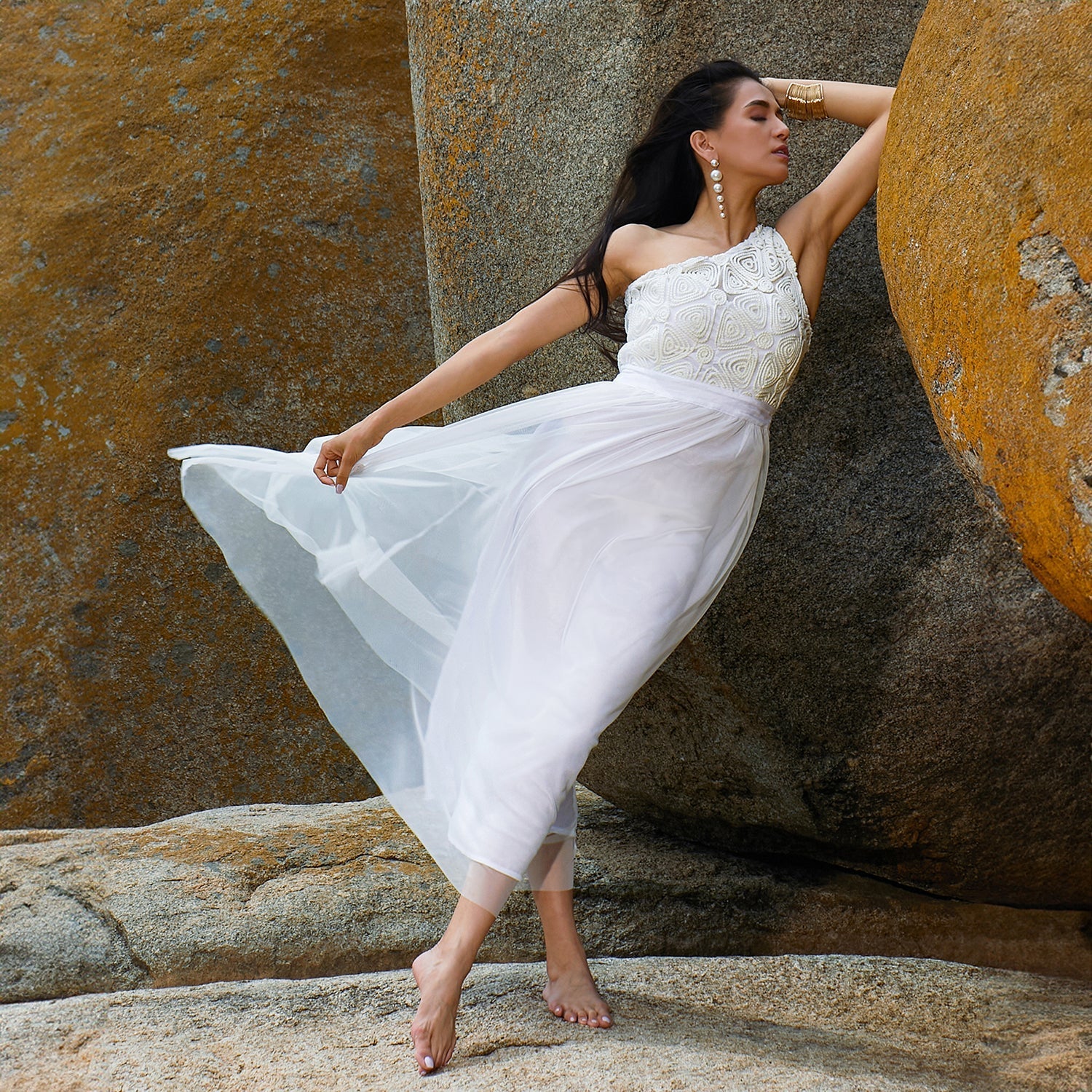 Women White Coil Maxi Dress