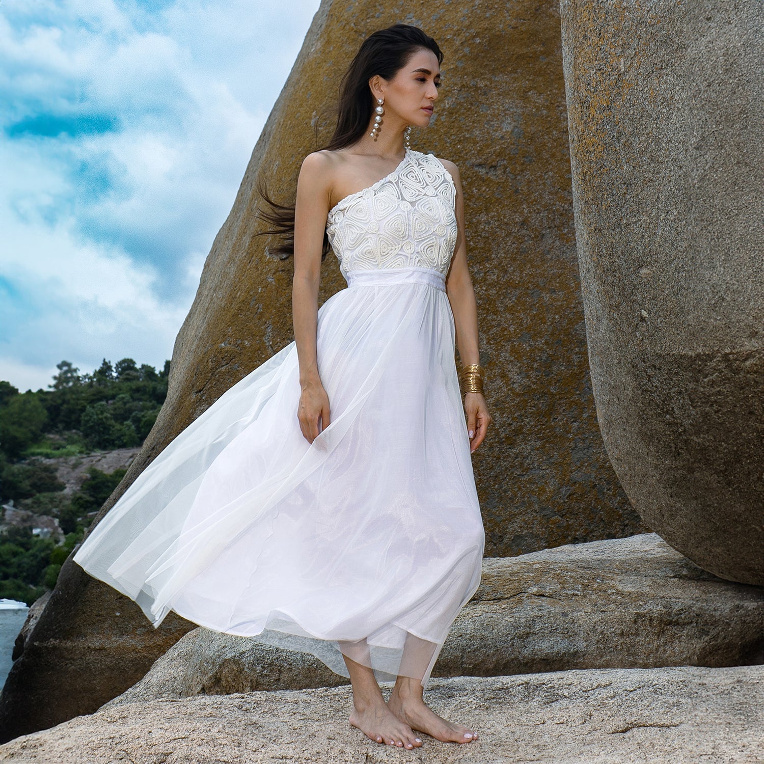 Women White Coil Maxi Dress