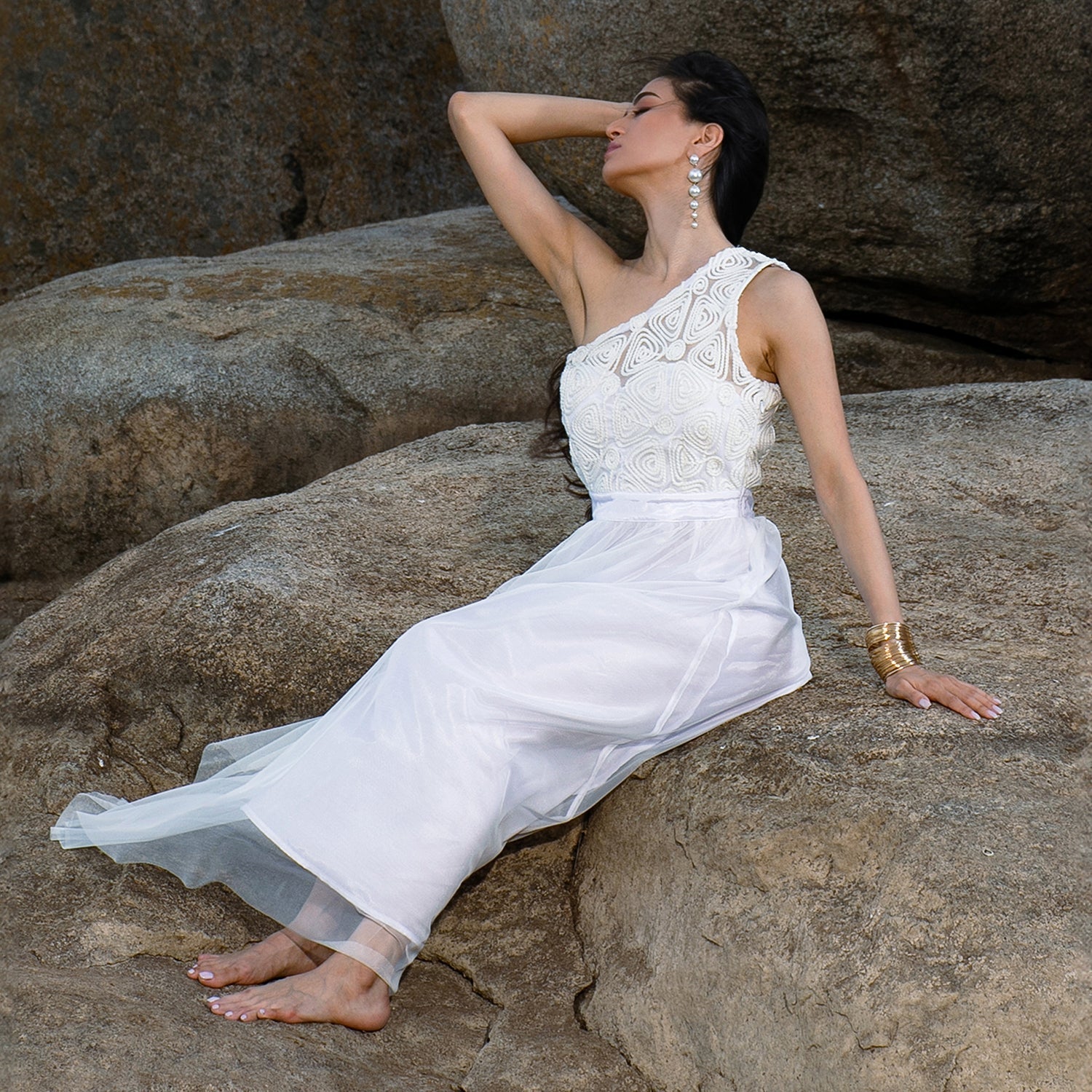 Women White Coil Maxi Dress