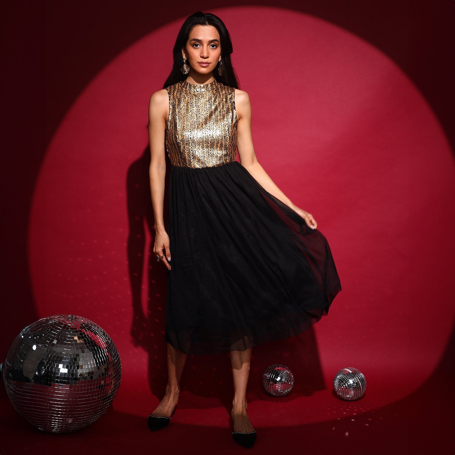 Women Multi Sequin Block Midi Dress