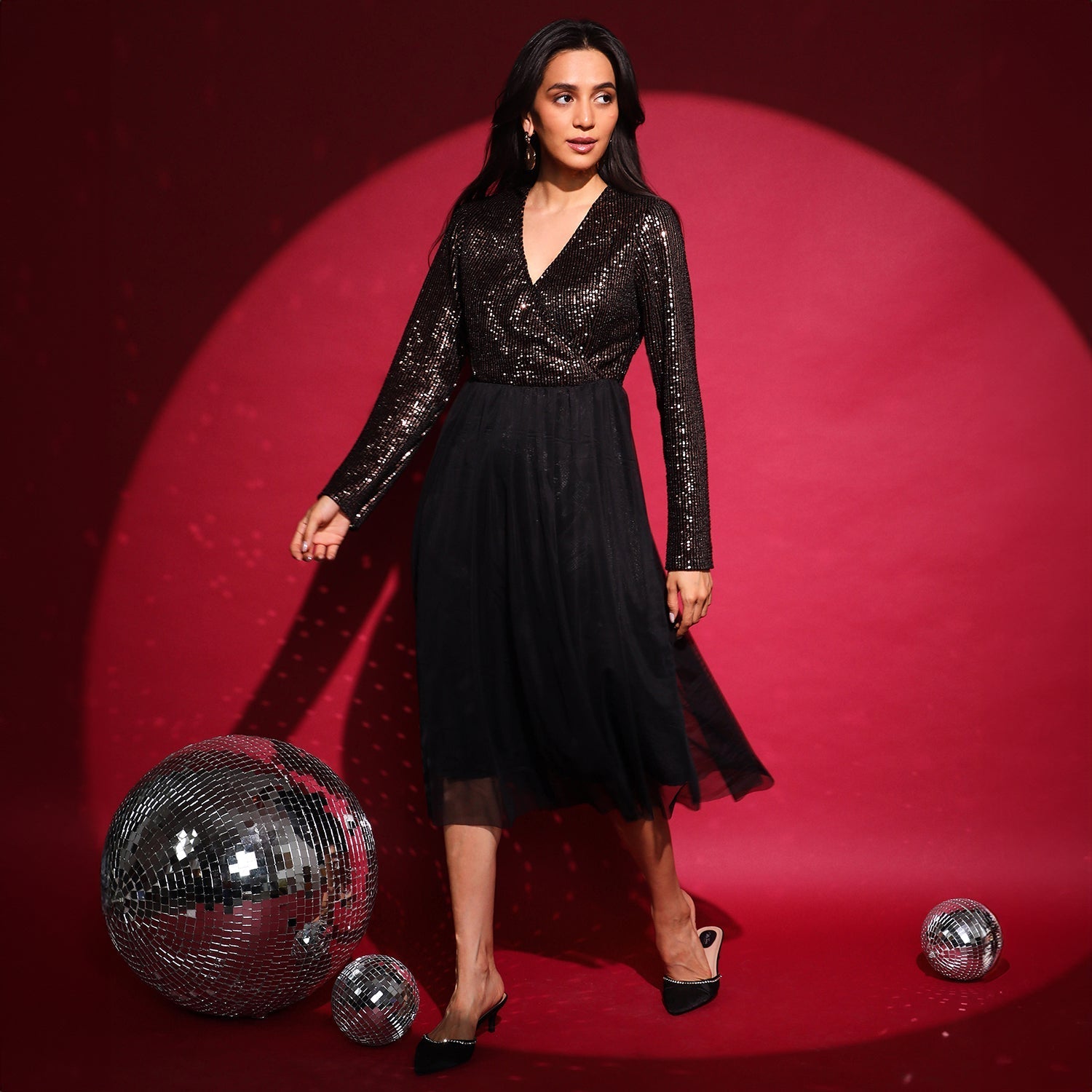 Women Multi Sequin Wrap Dress