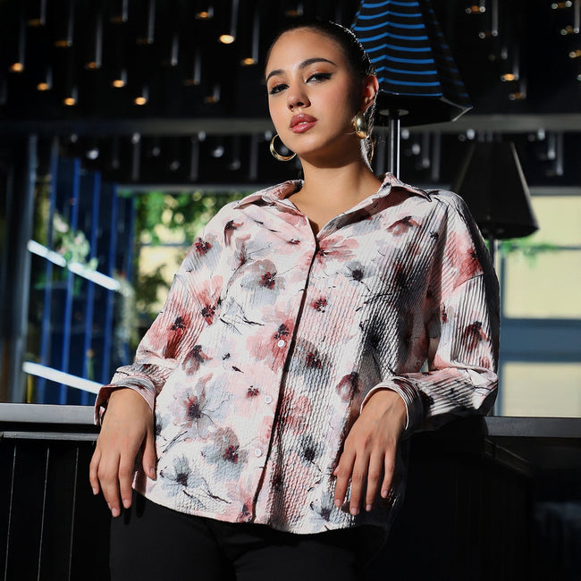 Women White Textured Oversized Shirt