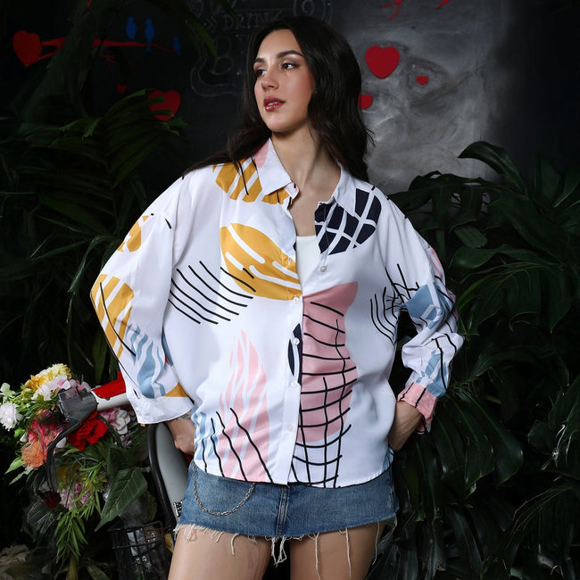 Women White Imprint Oversized Shirt