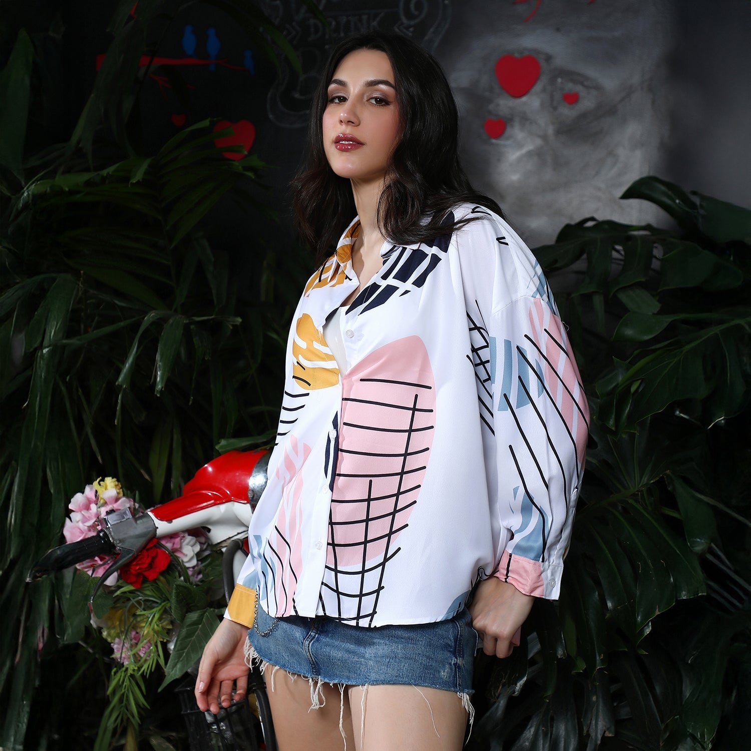 Women White Imprint Oversized Shirt