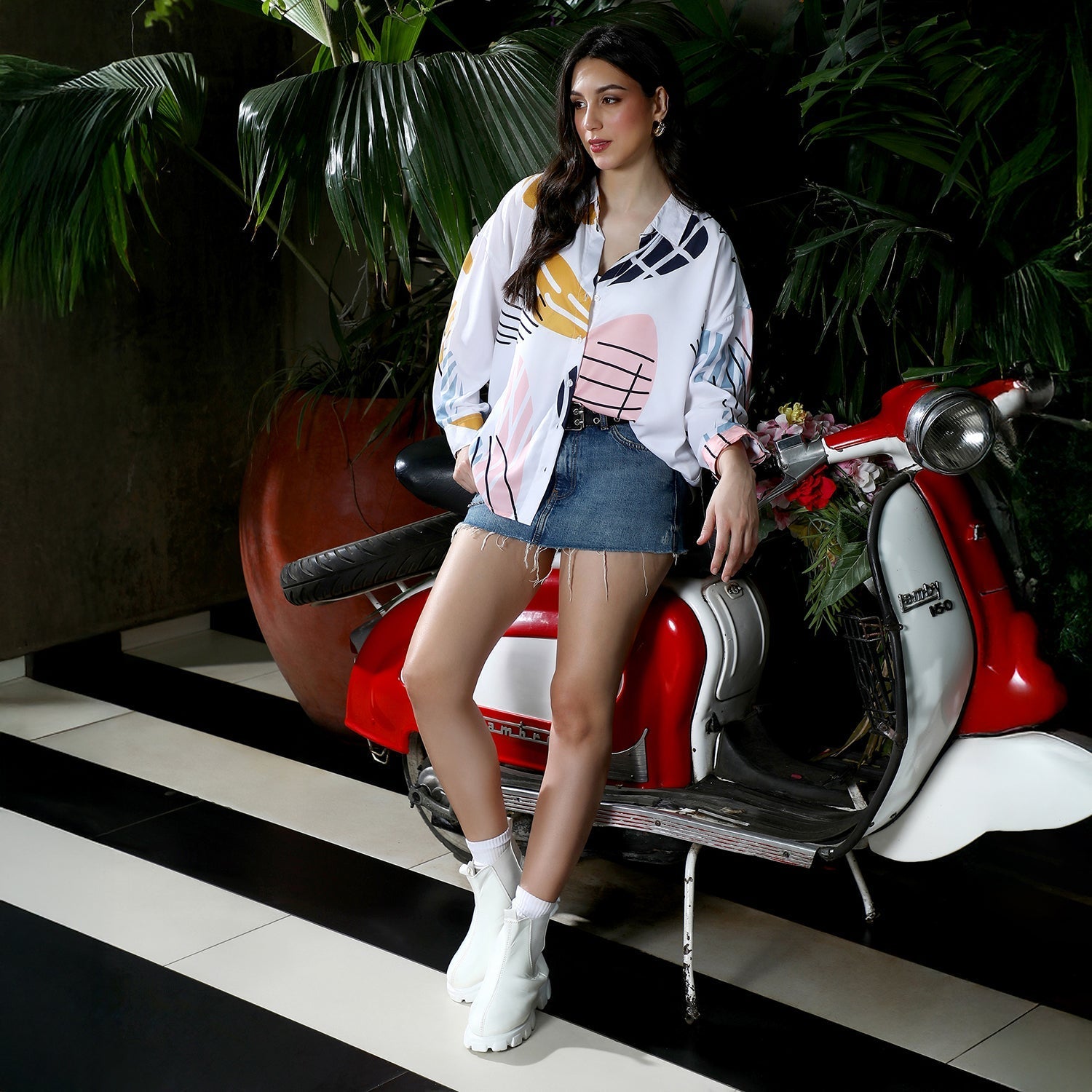 Women White Imprint Oversized Shirt
