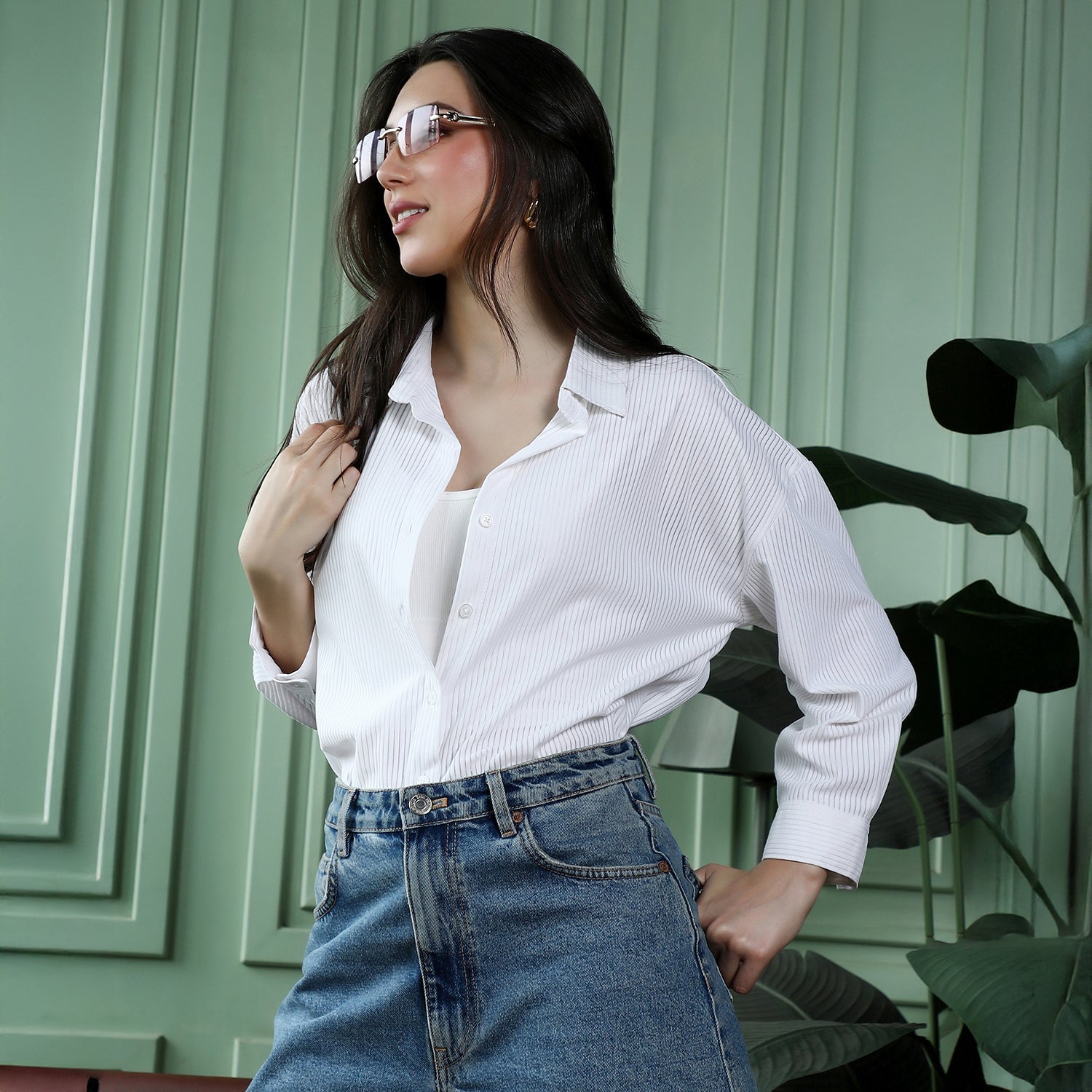 Women White Panel-Tactile Oversized Shirt