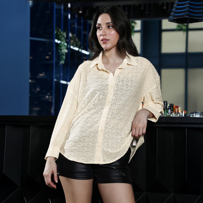 Women White Dunes-Tactile Oversized Shirt