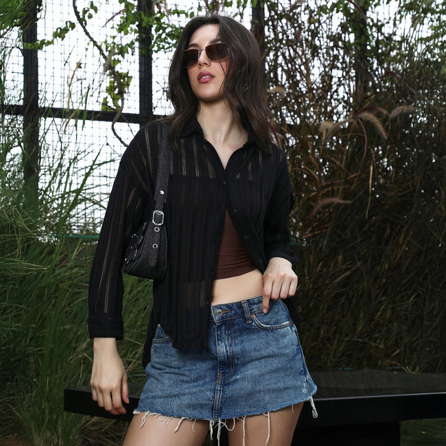 Women Black Panel Oversized Shirt