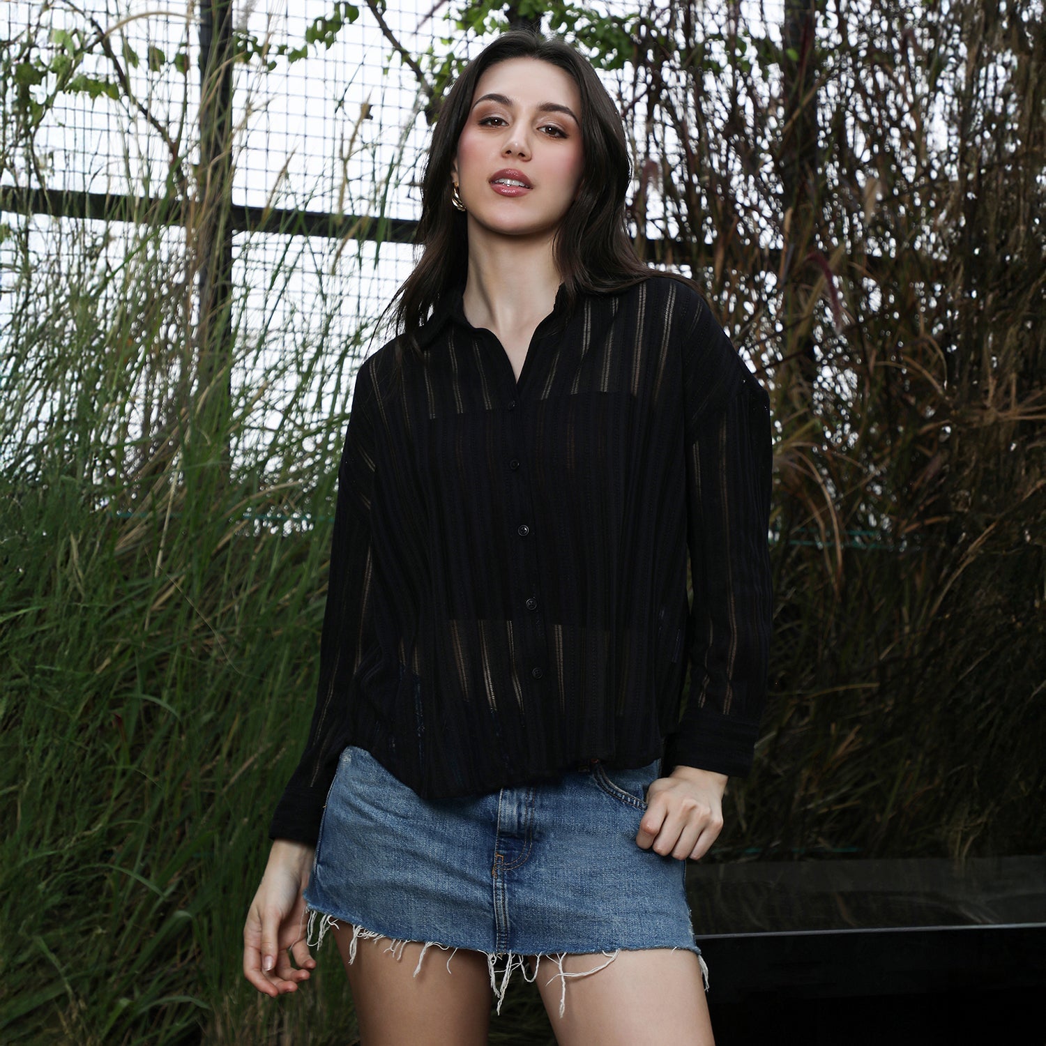 Women Black Panel Oversized Shirt