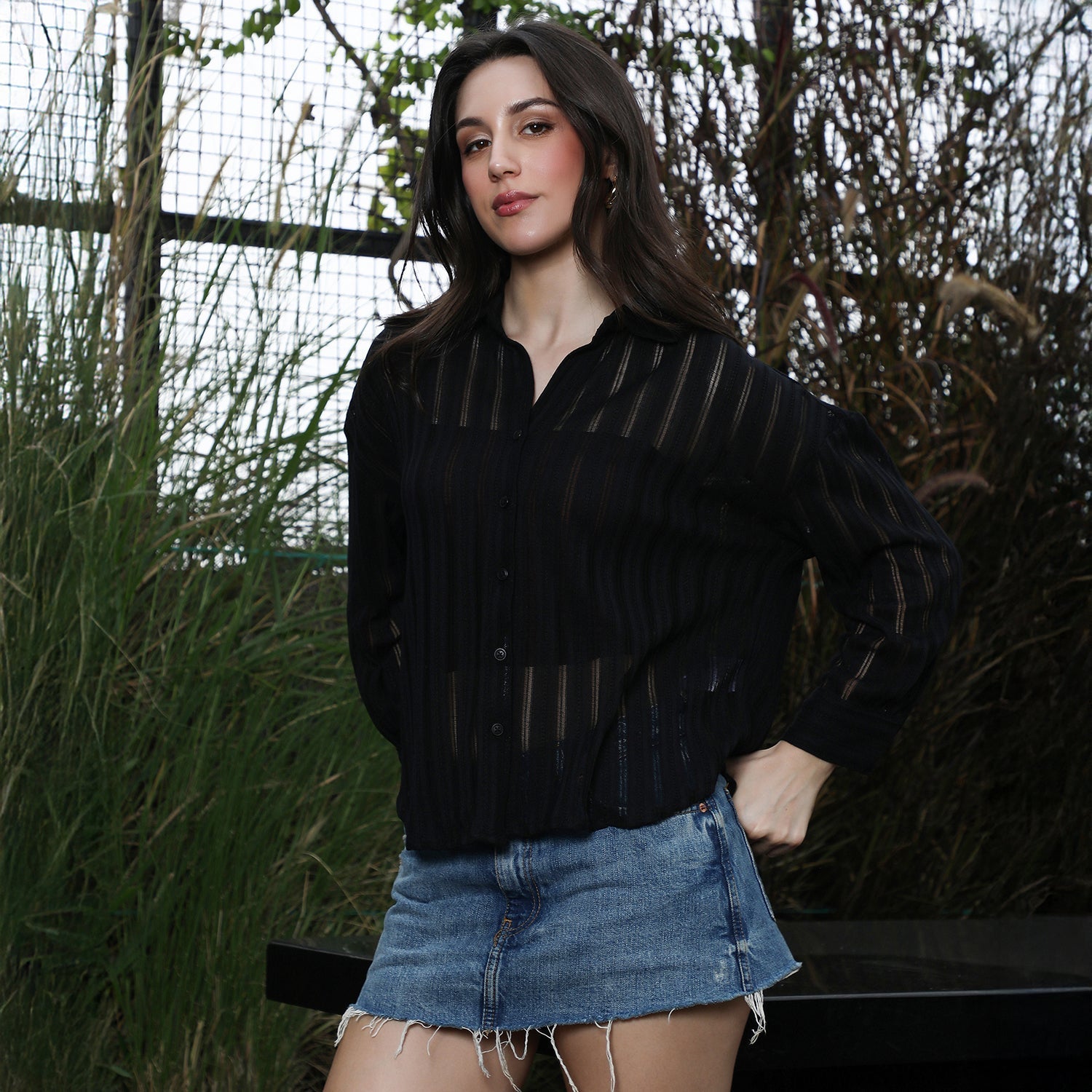 Women Black Panel Oversized Shirt