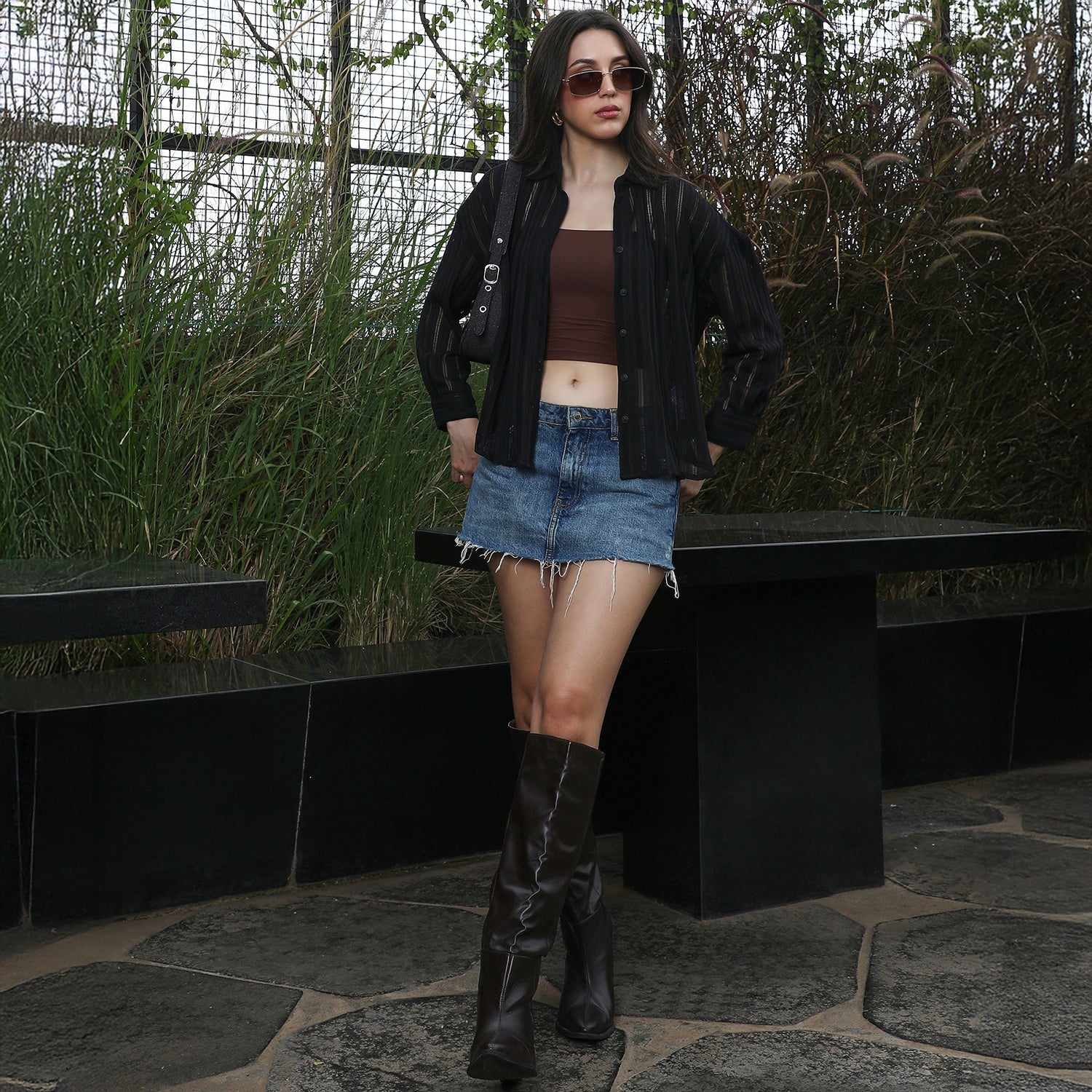 Women Black Panel Oversized Shirt