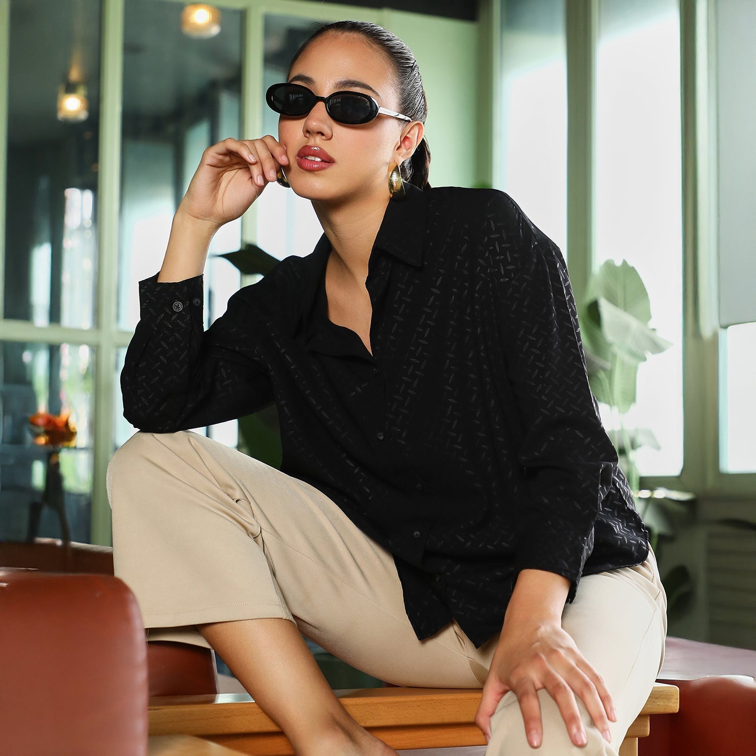 Women Black Oversized Shirt