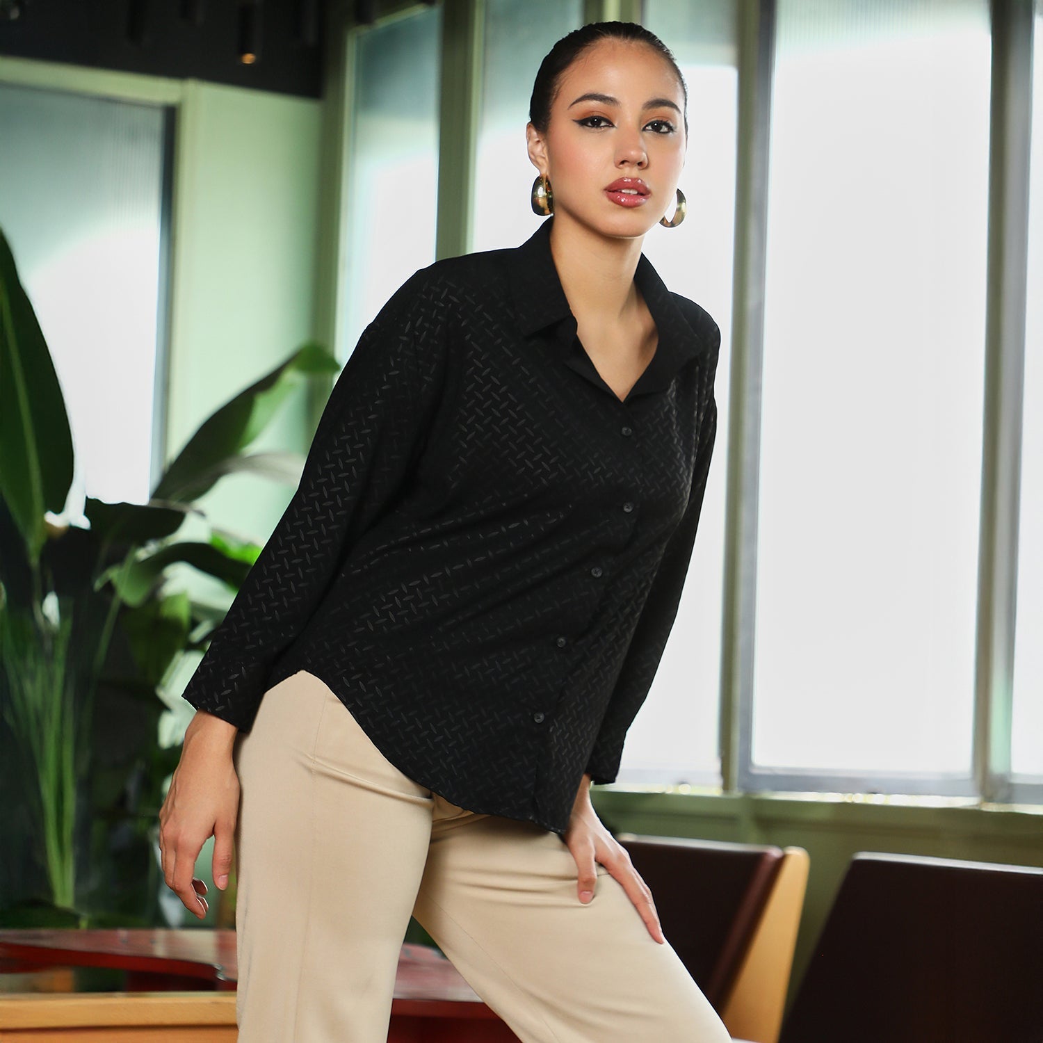 Women Black Oversized Shirt
