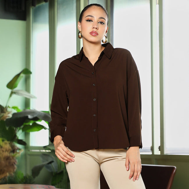Women Brown Satin Oversized Shirt