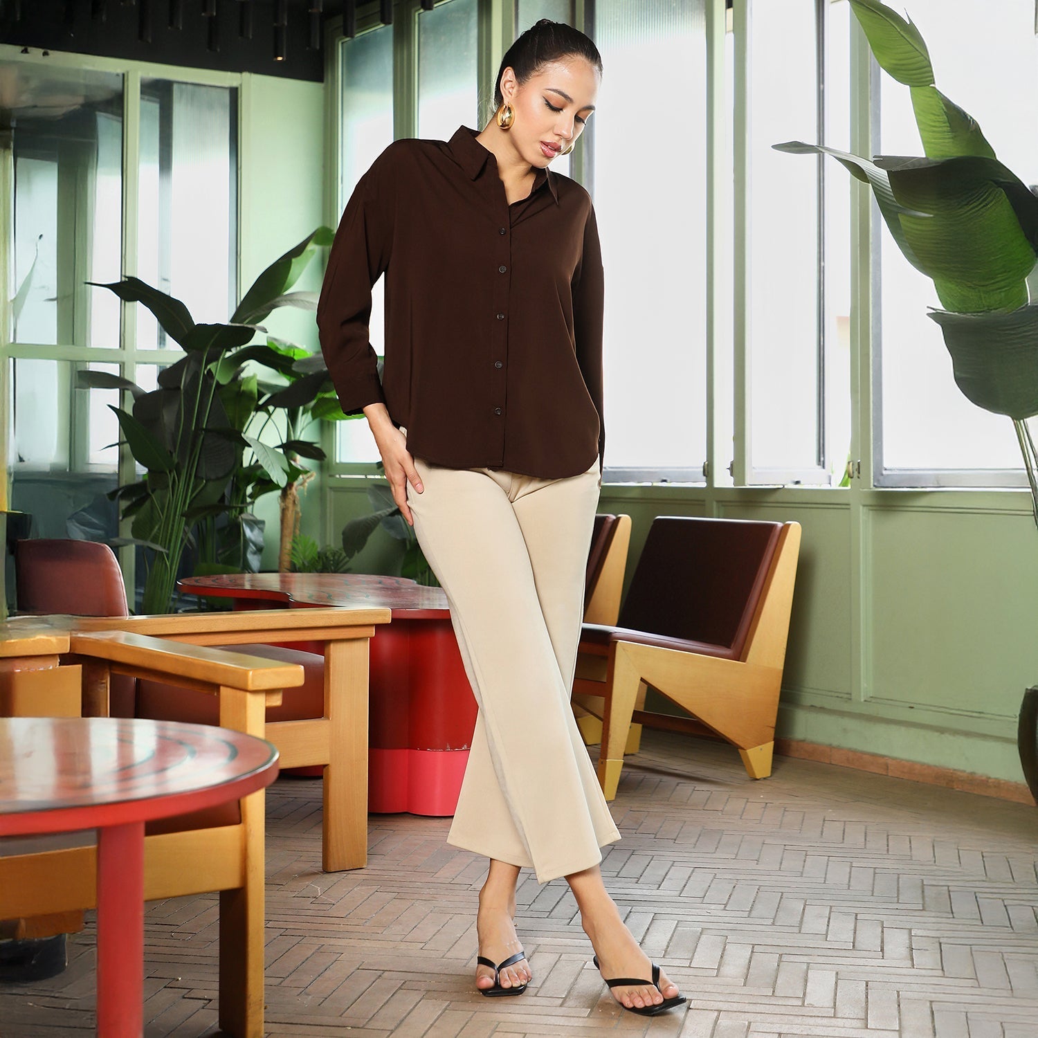 Women Brown Satin Oversized Shirt