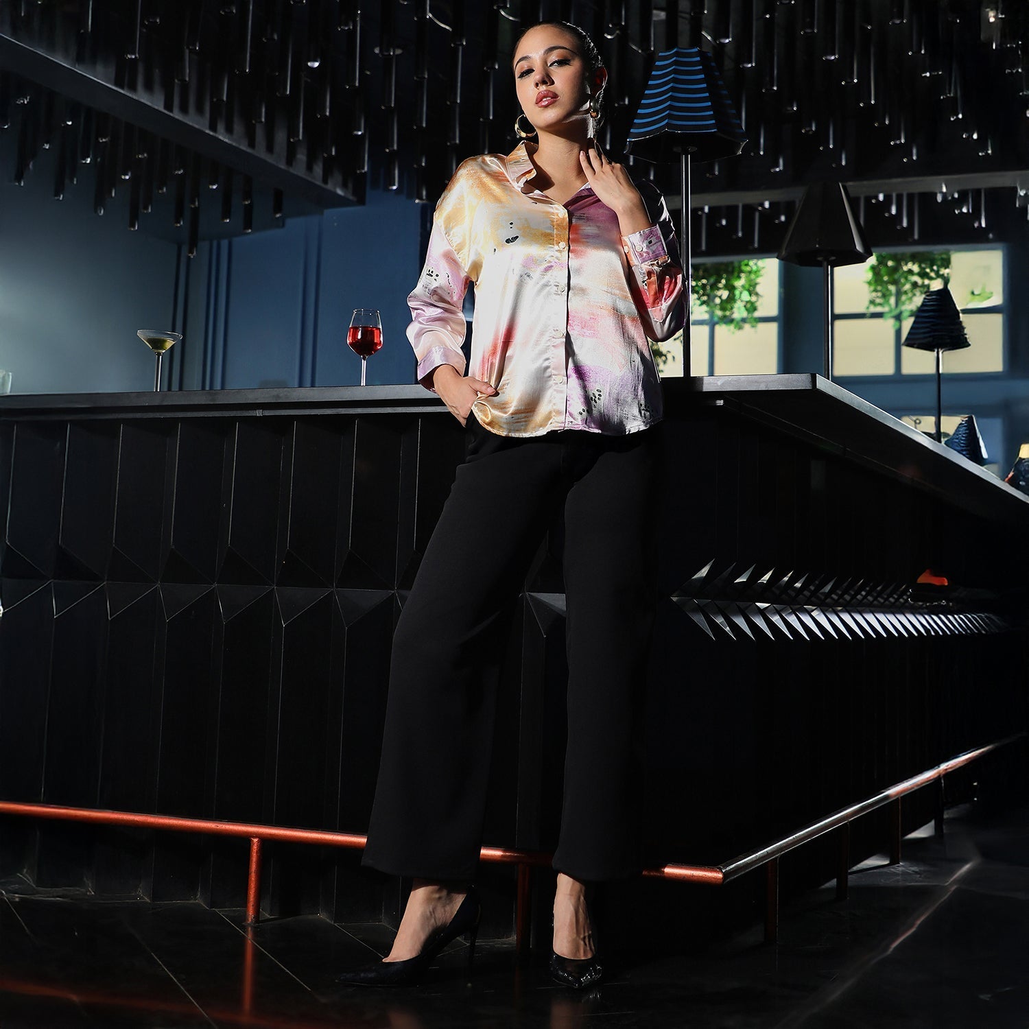Women Multi Abstract-Satin Oversized Shirt