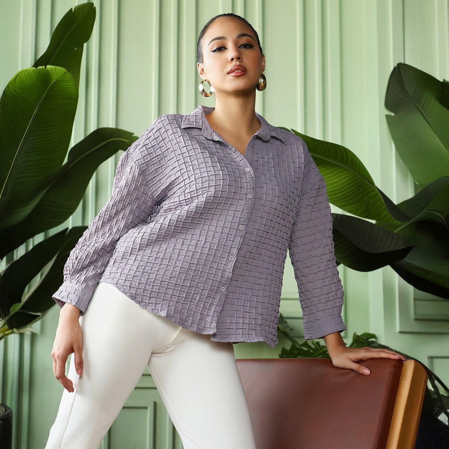 Women Grey Oversized Shirt
