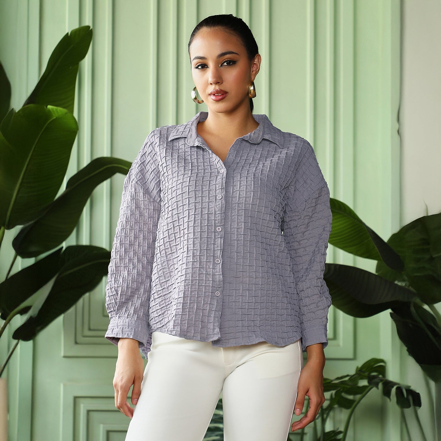 Women Grey Oversized Shirt