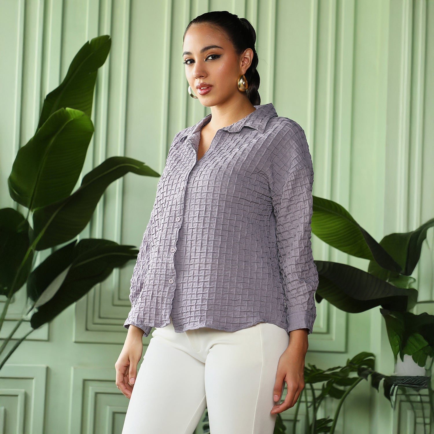 Women Grey Oversized Shirt