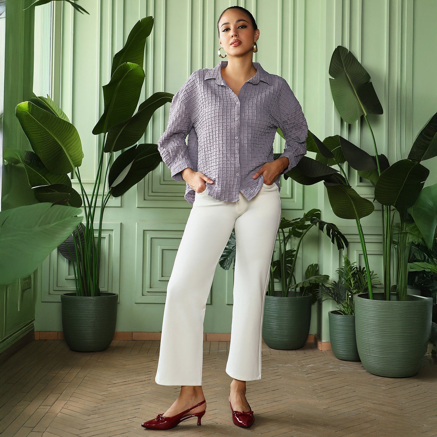 Women Grey Oversized Shirt
