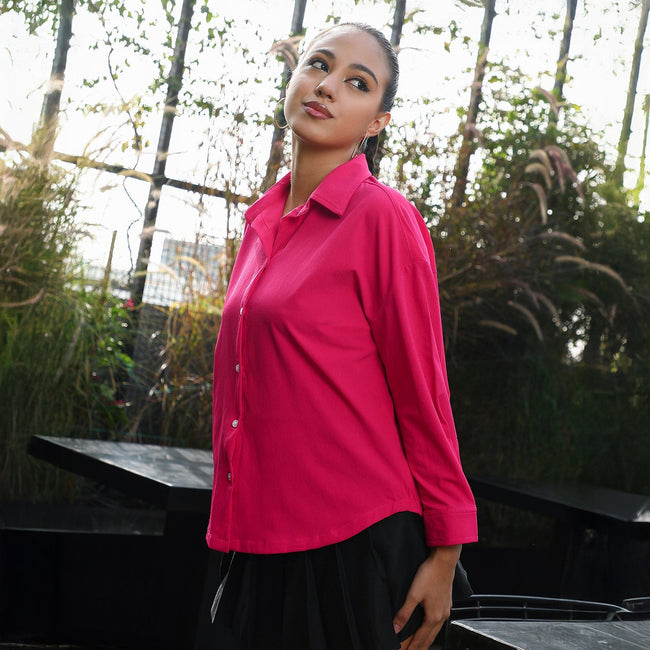 Women Red Twill Oversized Shirt