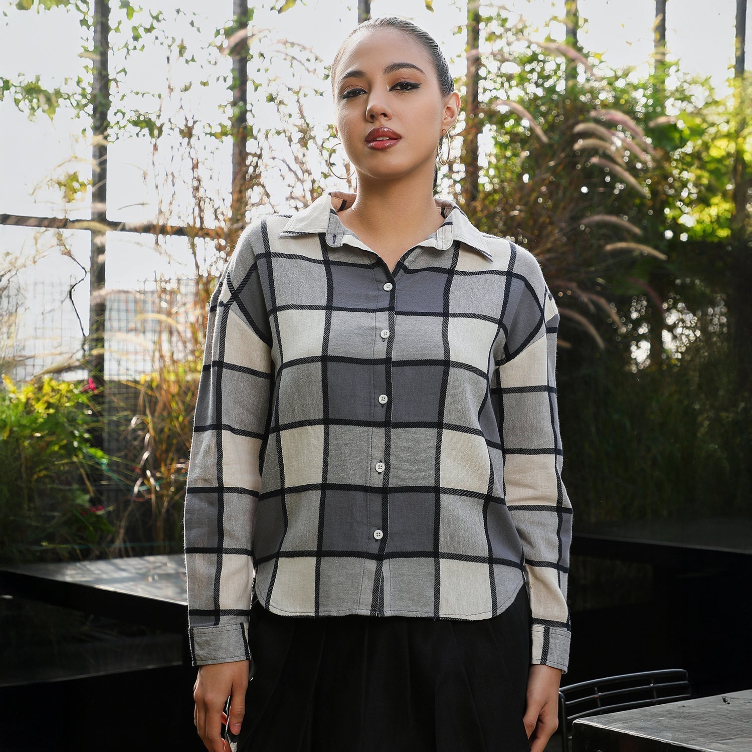 Women Grey Outlined-Buffalo Oversized Shirt