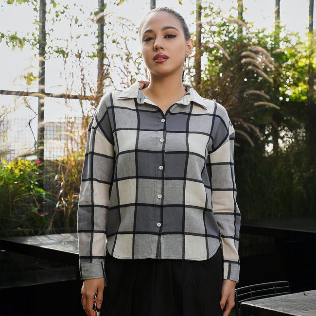 Women Grey Outlined-Buffalo Oversized Shirt