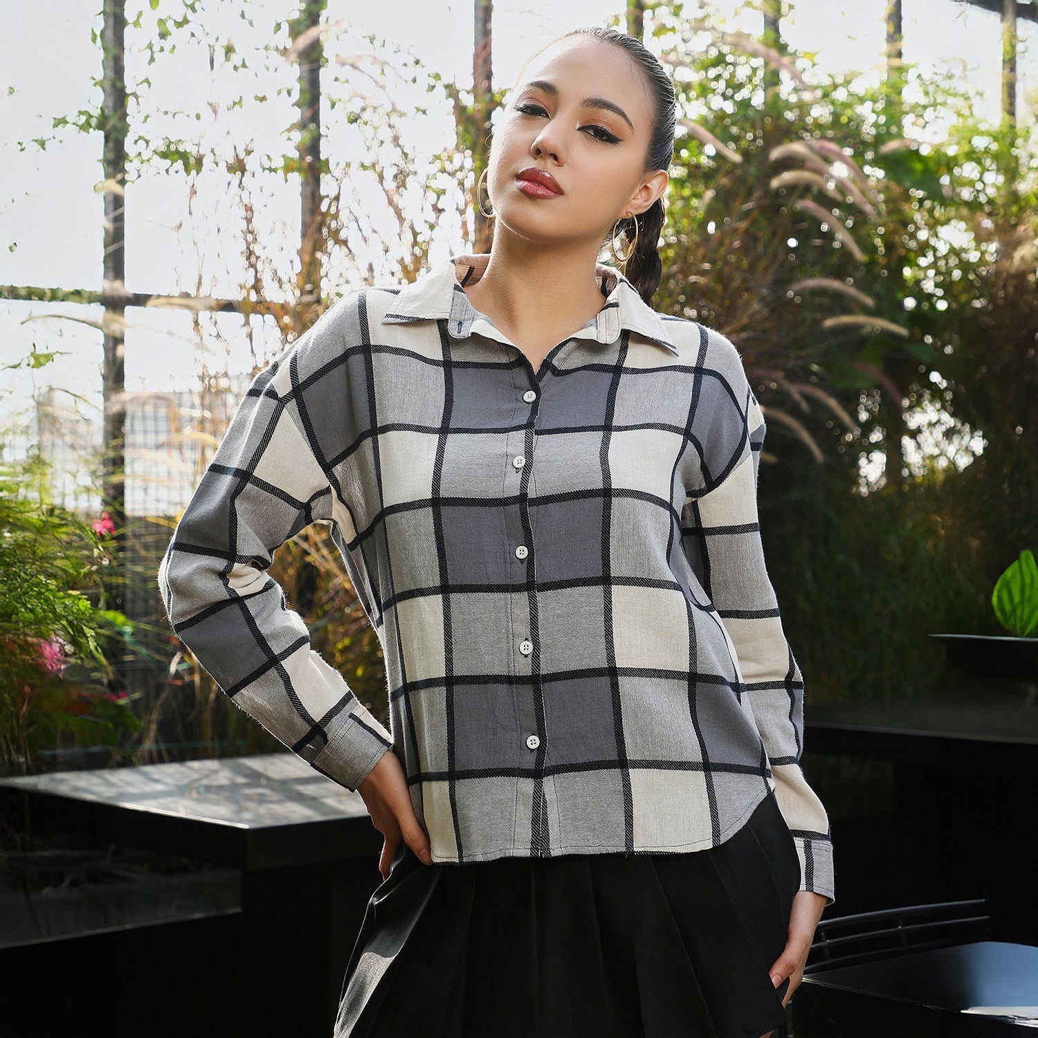 Women Grey Outlined-Buffalo Oversized Shirt