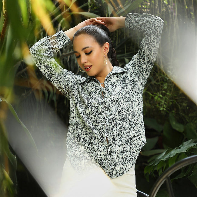 Women Multi Static-Imprint Tie-Up Blouse