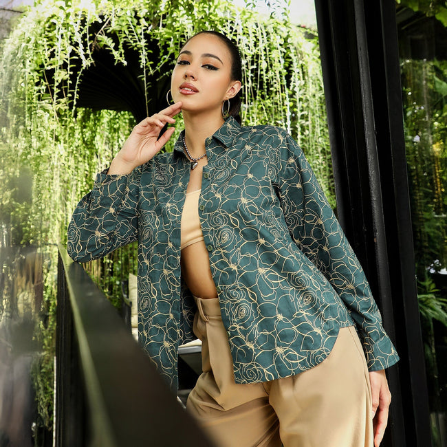 Women Green Curved Shirt