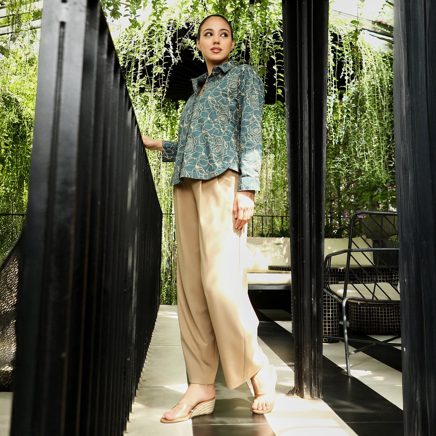 Women Green Curved Shirt
