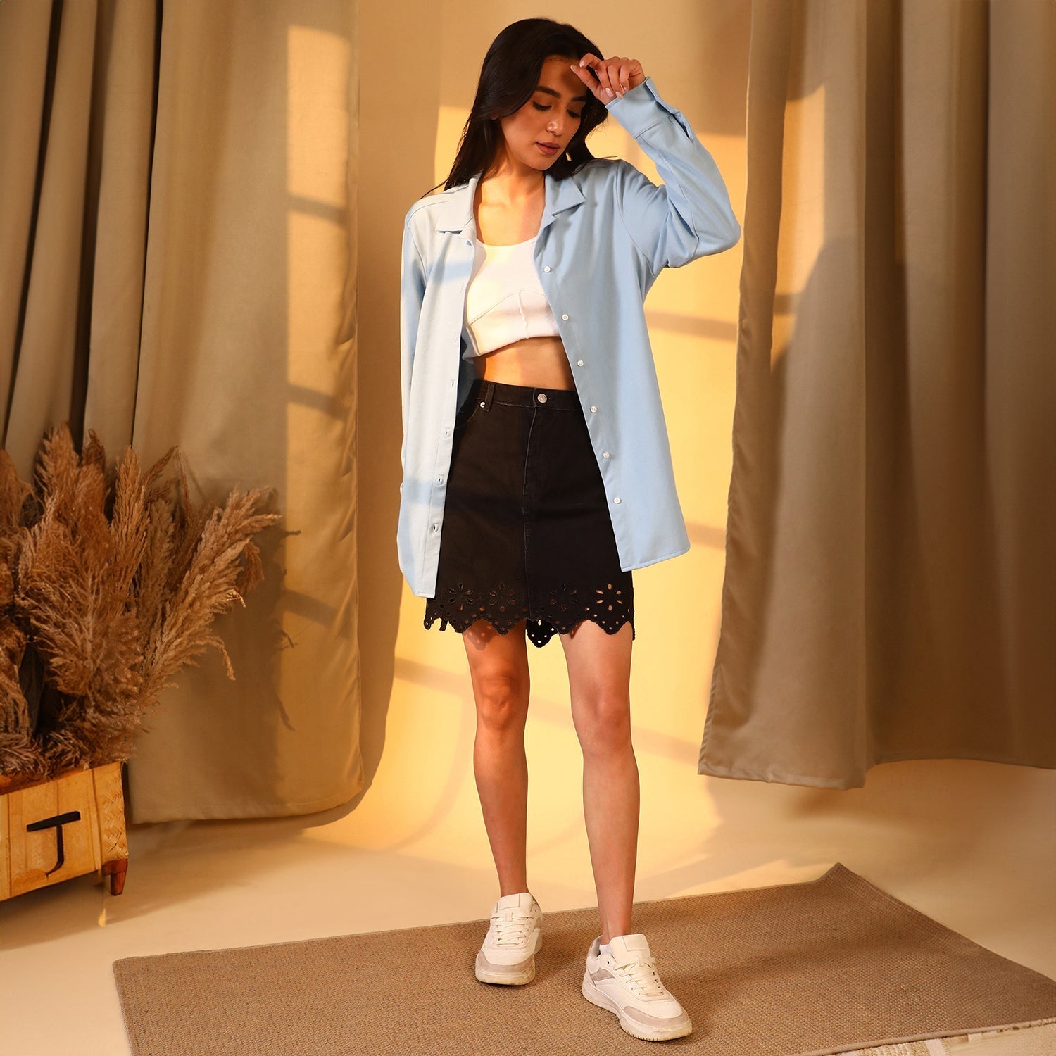 Women Blue Solid Long Shirt