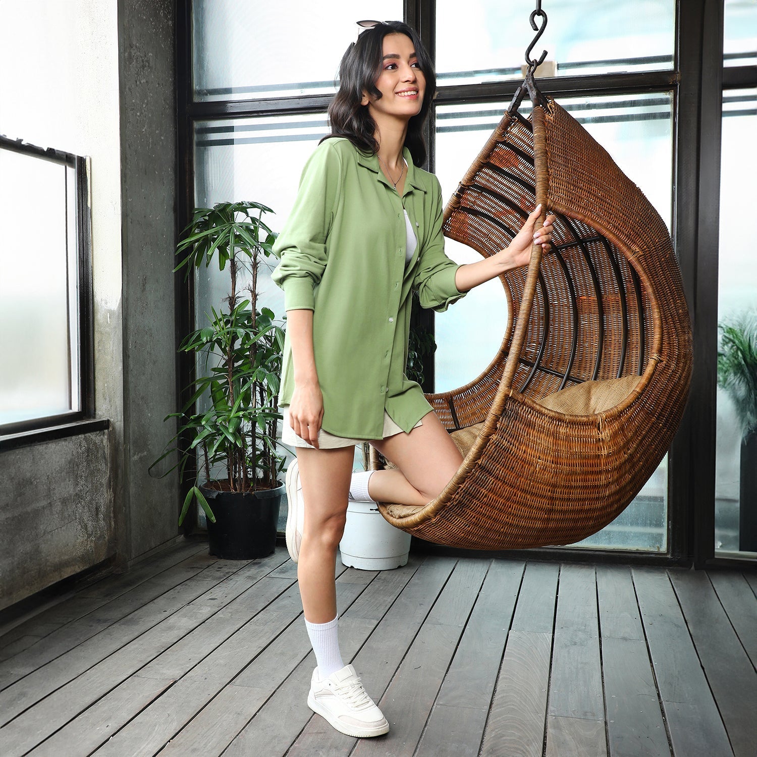 Women Green Solid Boxy Shirt