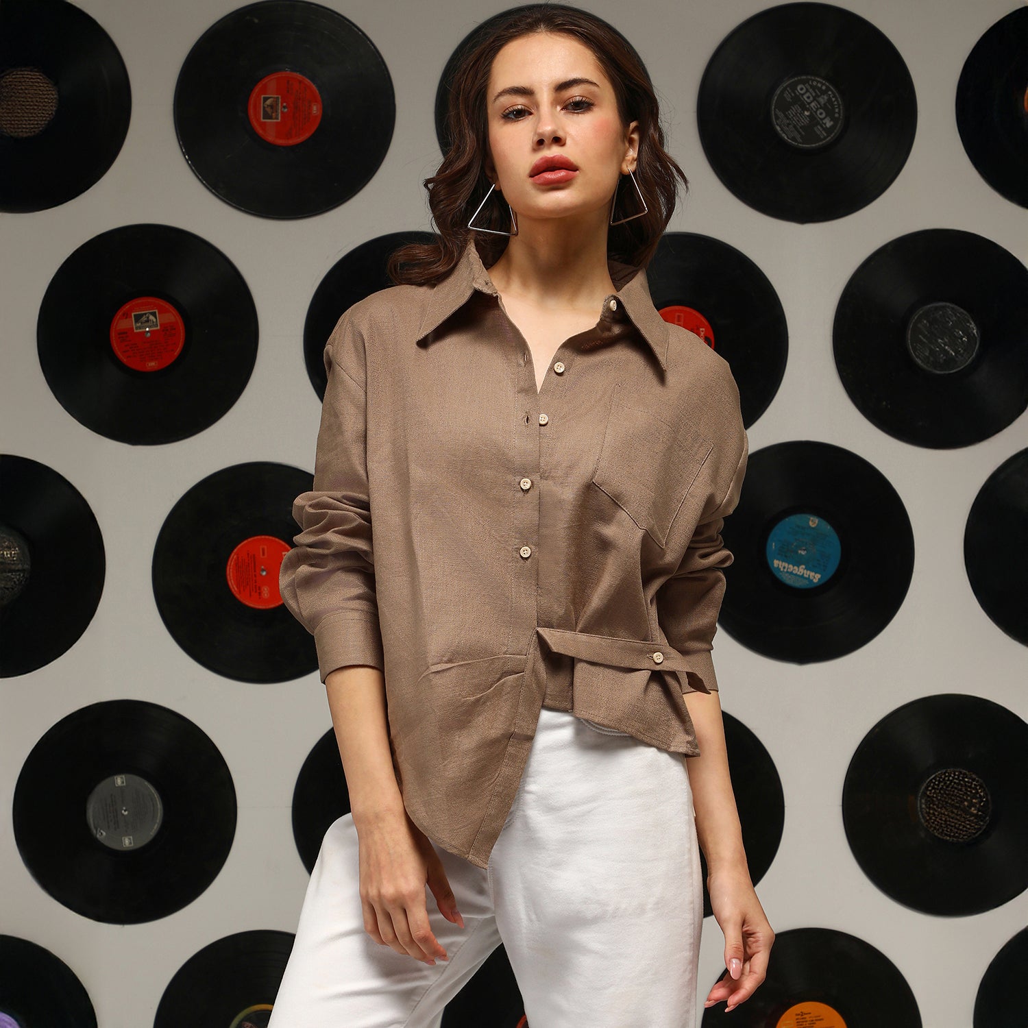 Women Brown Solid Wrap Shirt