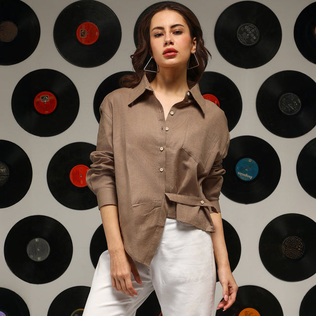 Women Brown Solid Wrap Shirt