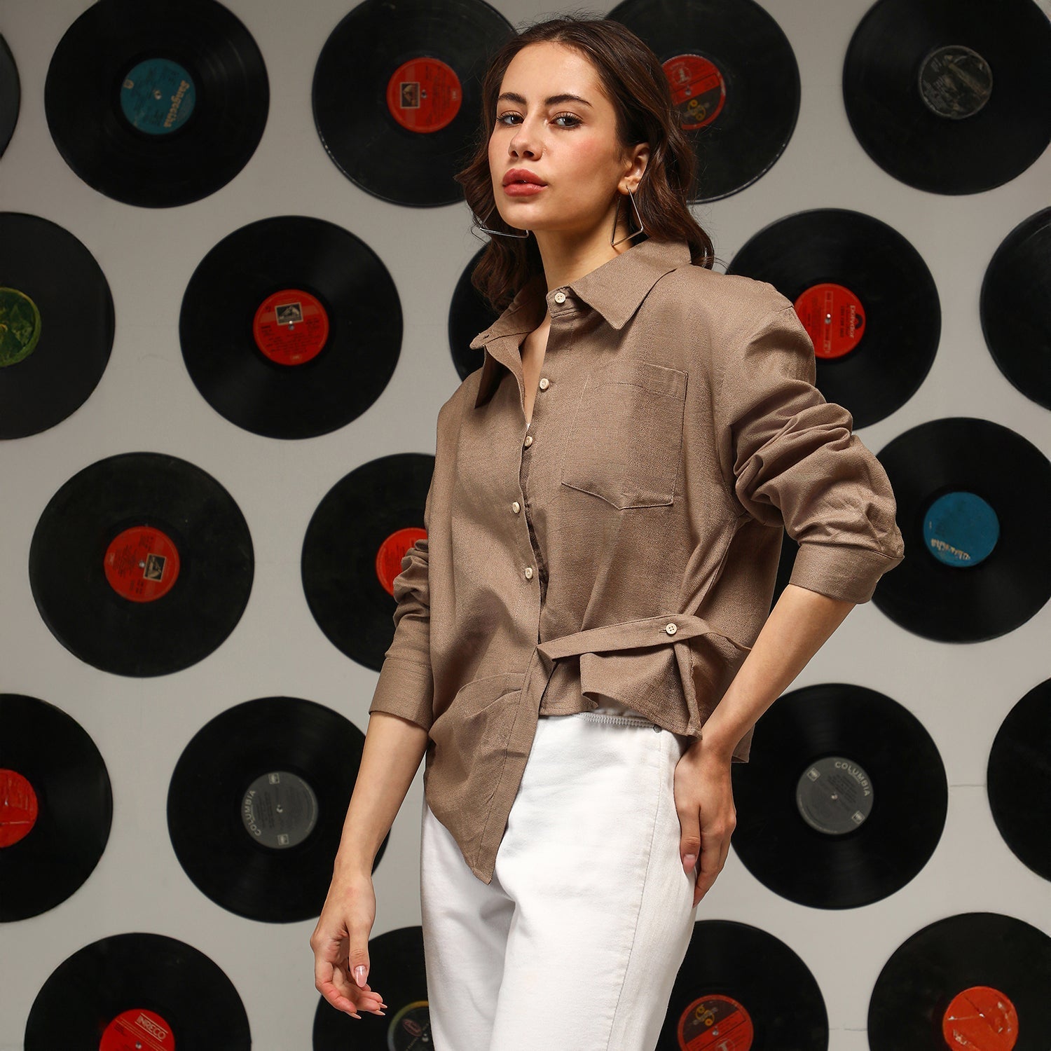 Women Brown Solid Wrap Shirt