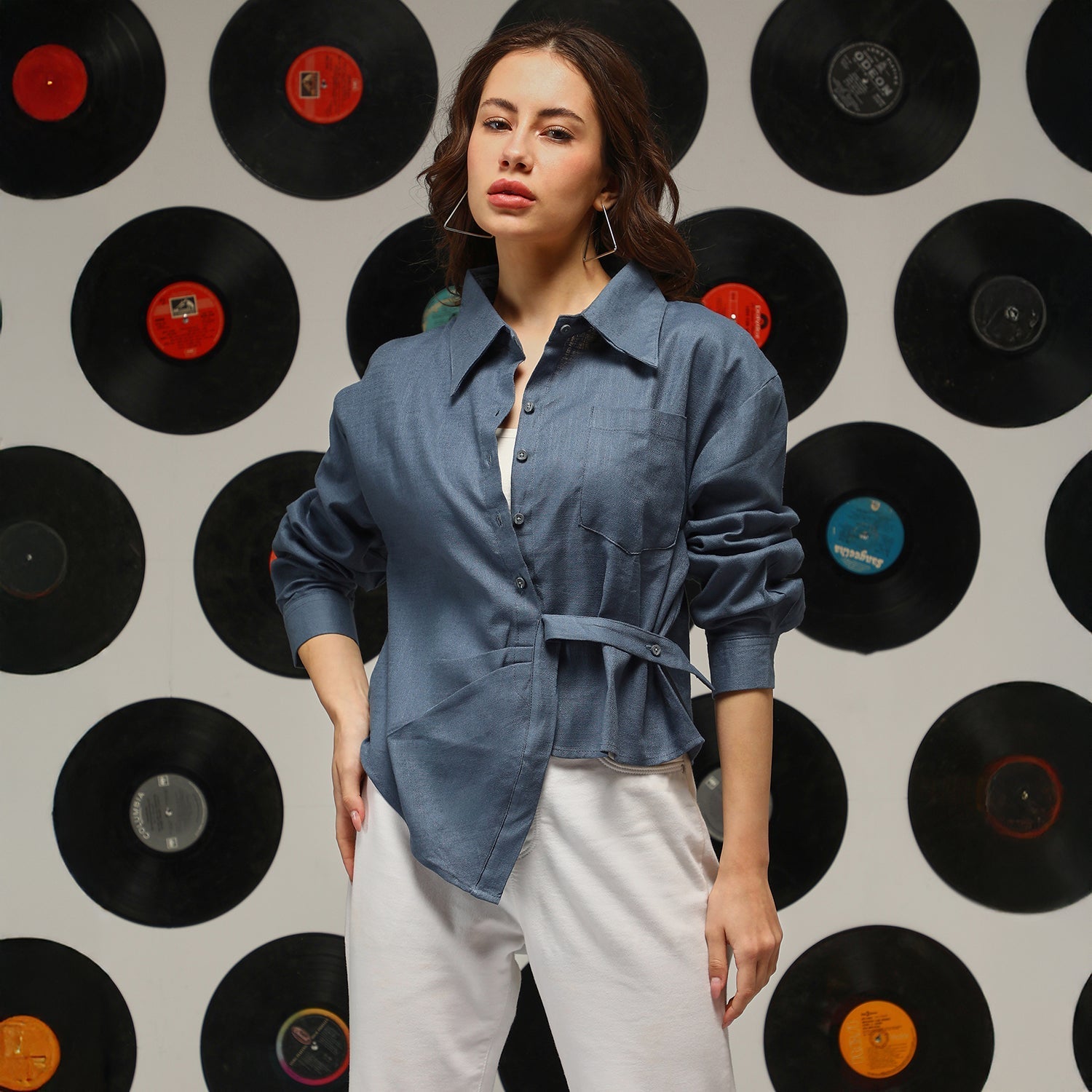 Women Blue Solid Wrap Shirt