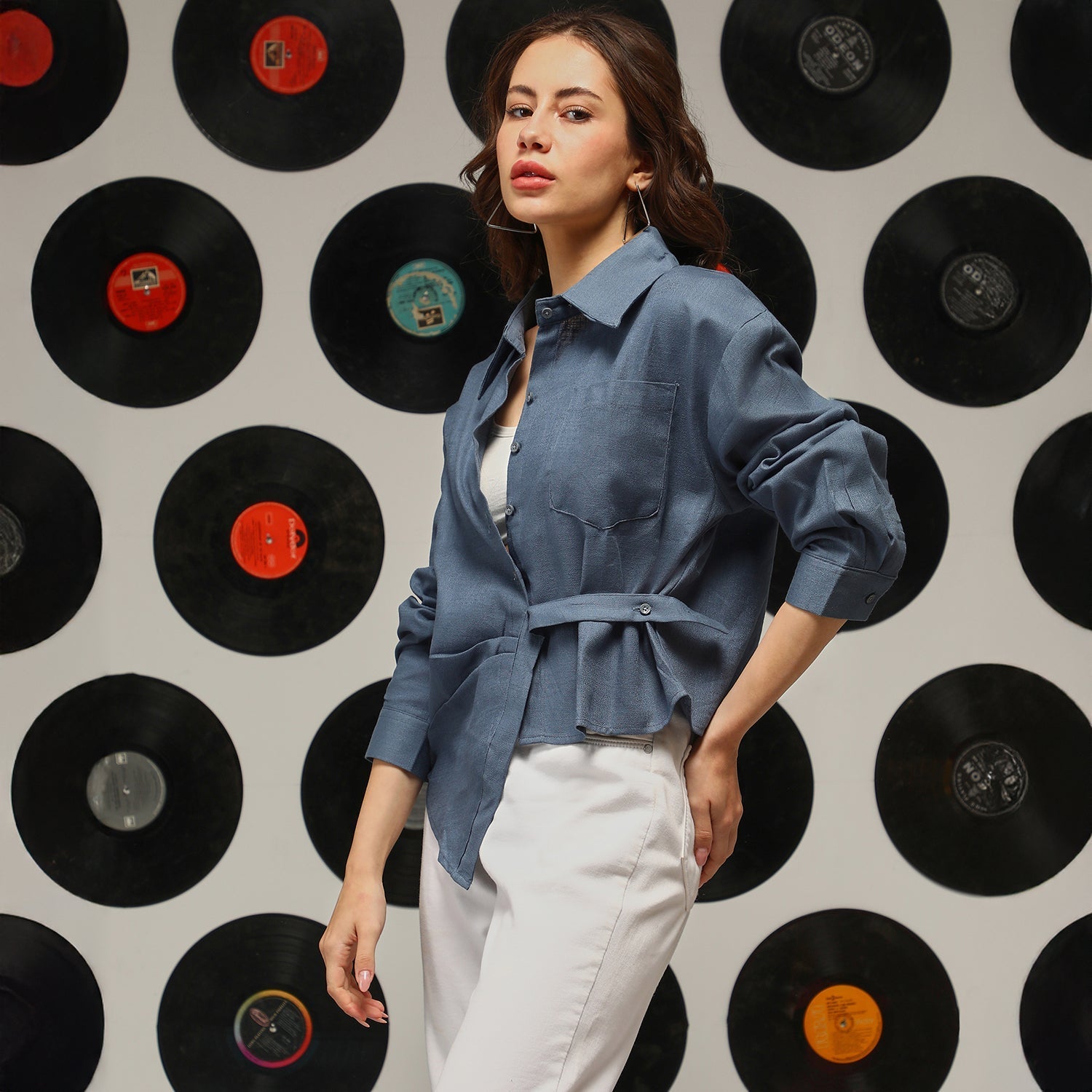 Women Blue Solid Wrap Shirt