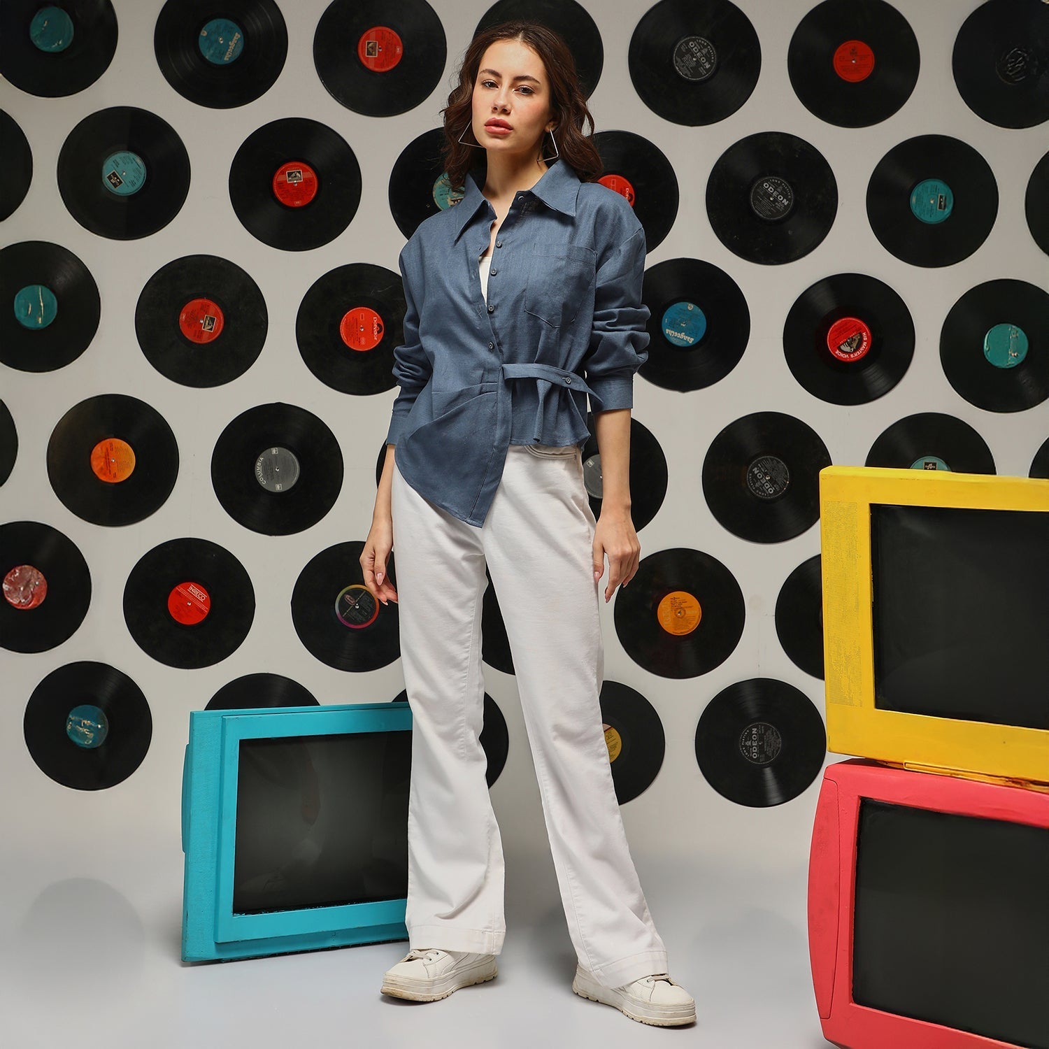 Women Blue Solid Wrap Shirt