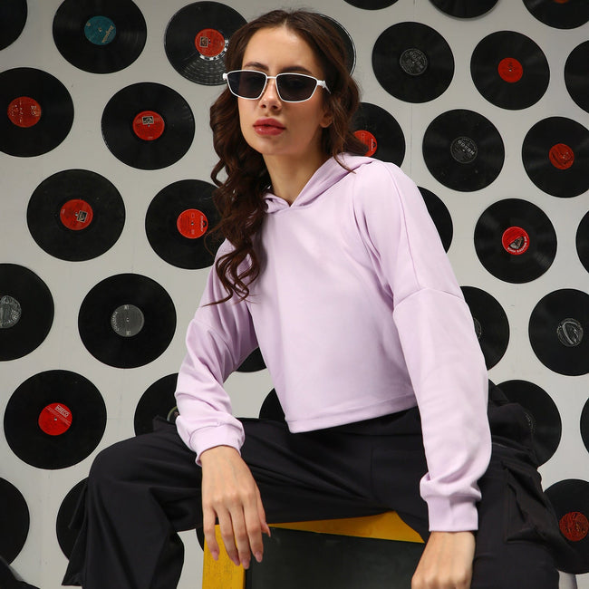 Women Purple Solid Regular Hoodie