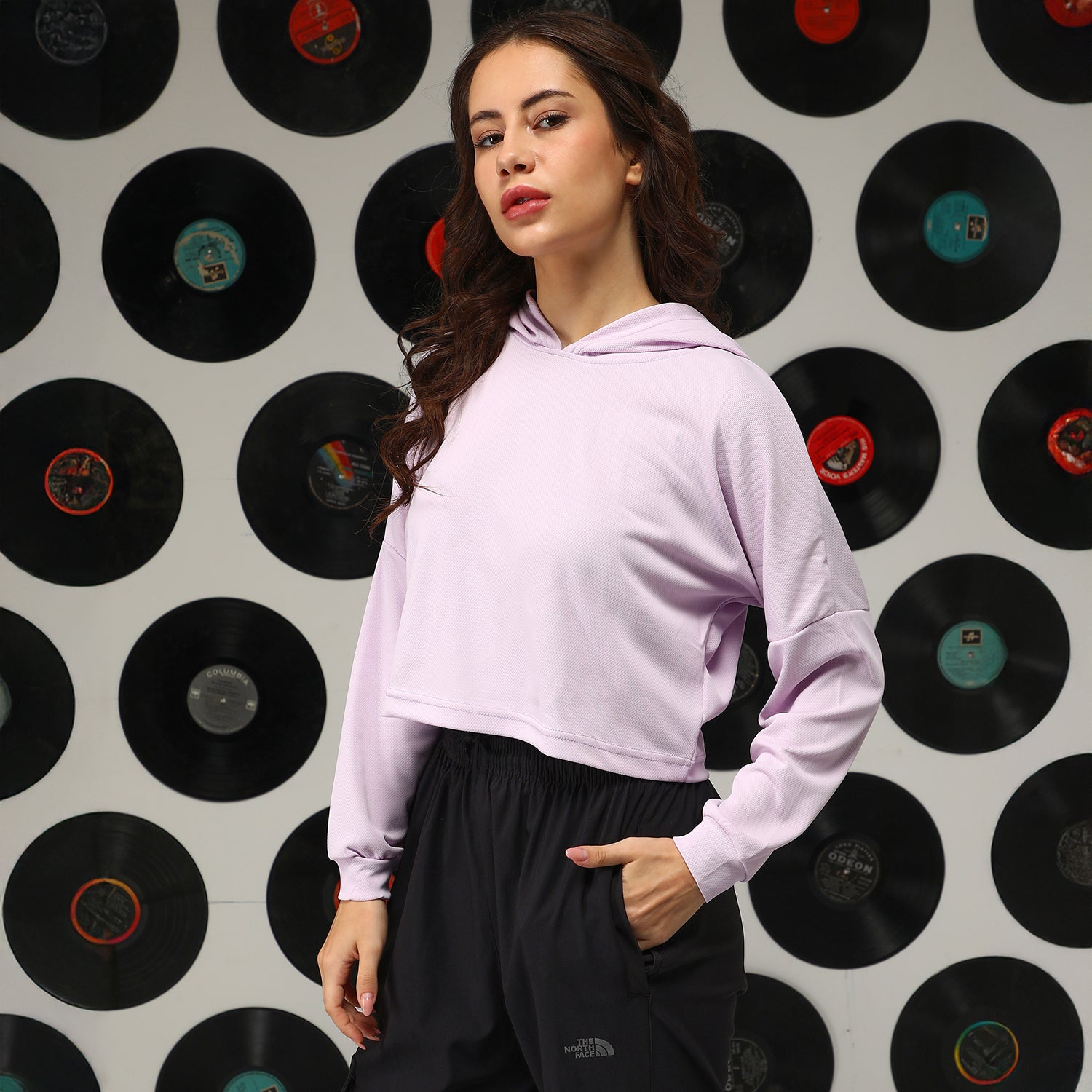 Women Purple Solid Regular Hoodie