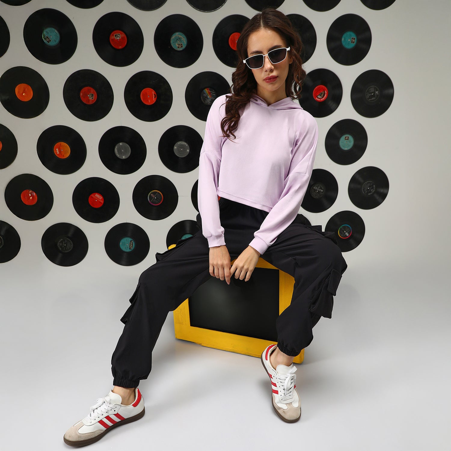 Women Purple Solid Regular Hoodie