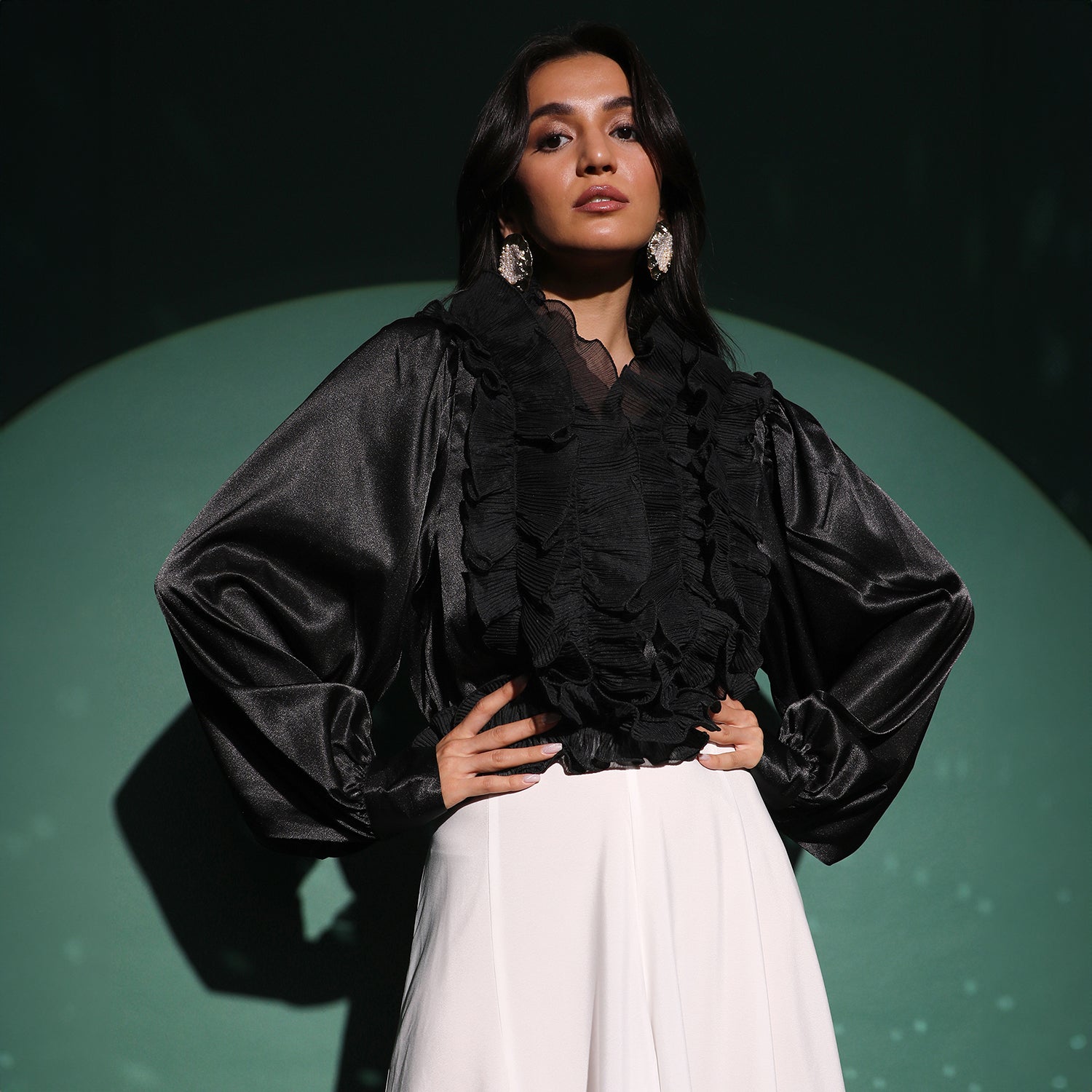 Women Black Ruffle Regency Top