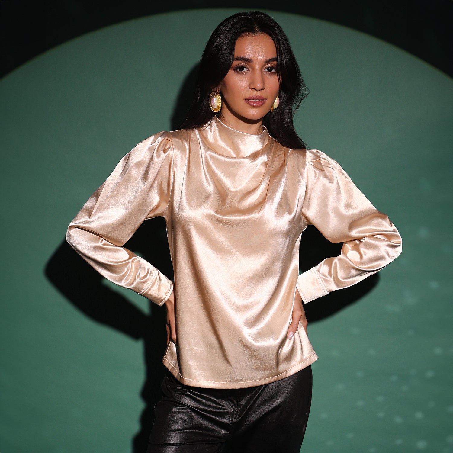 Women Beige Solid Draped Top